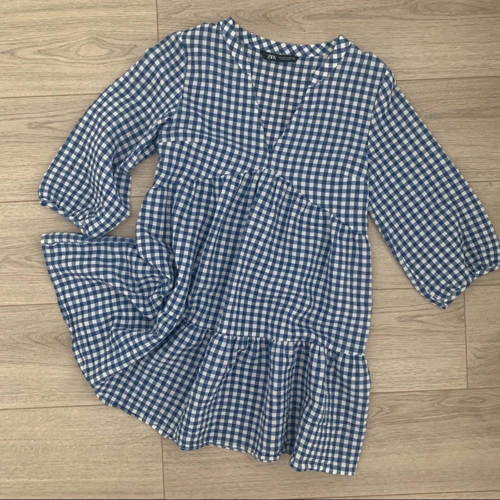 ZARA Blue Checkered Summer Dress
